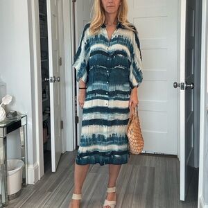 Lenny Niemeyer Button Front Cover-Up Dress | Blue Abstract Stripe | Size P (S)